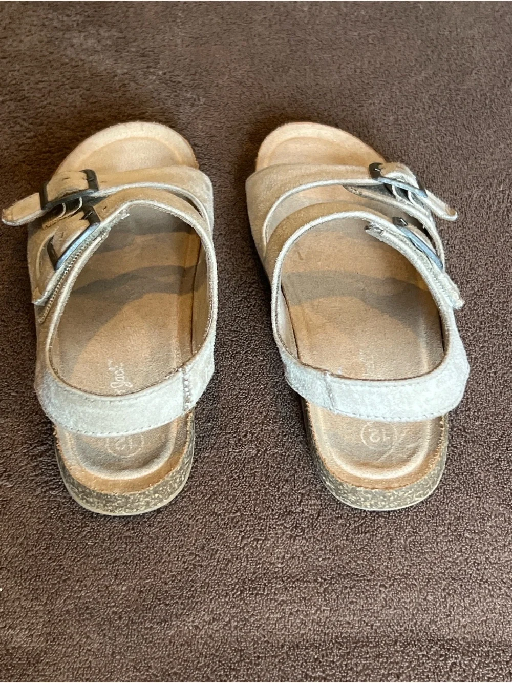 Cat & Jack Beige Double-Strap Kids Sandals to top Velcro strap & lower buckler